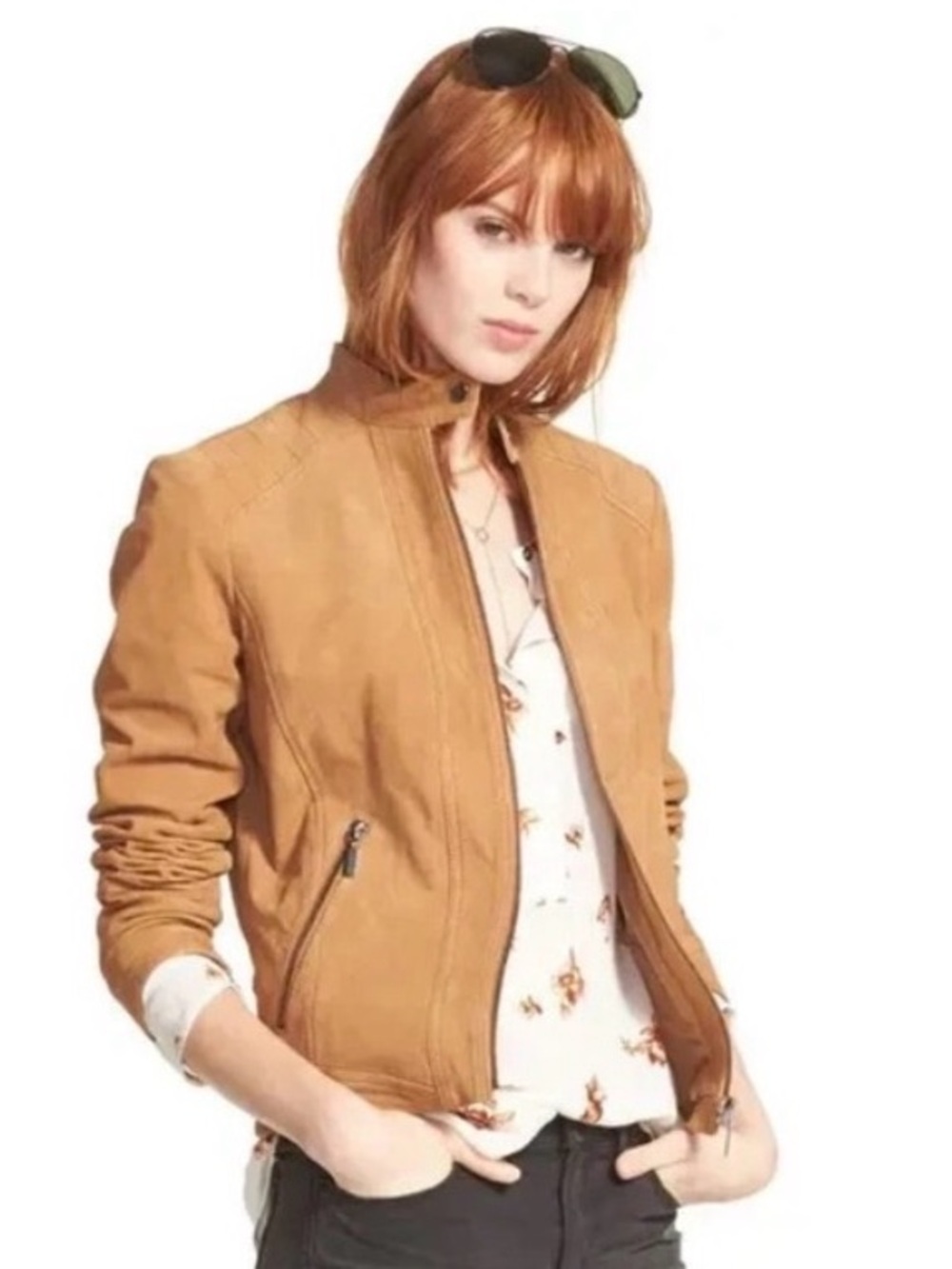 Bernardo Women’s Suede Camel Moto Bomber Jacket small